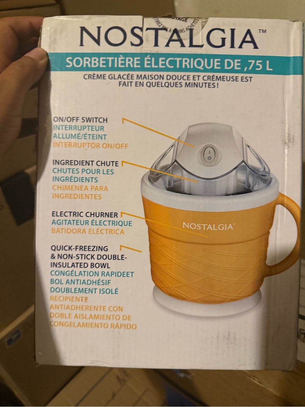 Nostalgia Yellow Electric Ice Cream Maker with White Lid